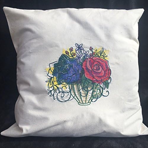 Centre Floral Motif Cushion Cover 45cm by 45cm Comfortable Embroidery Flower Tea Cup Pillowcase 18 x 18
