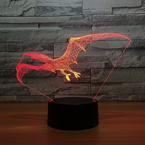 Leisurely Lazy Pterosaurs Dinosaur Shaped 3D Optical Illusion Lamp 7 Colors Change and 15 Keys Remote Control Children Kids Bedside Table LED Night Light
