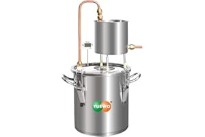 YUEWO Distillatore alcolico Alambicco Alcolici Caldaia per vinificazione con Pompa Termometro Incorporato per Whisky Brandy Vodka in Acciaio Inossidabile (12L)