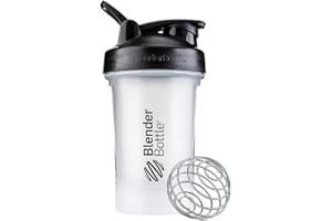 BlenderBottle Classic V2 Shaker Bottle with Stainless Steel Ball, Perfect for Protein Shakes, Dishwasher Safe, 600ml, Black/Clear