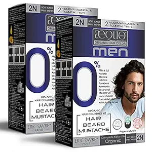 byPureNaturals Aequo Organic Cream Hair Colour 2N Blackish Brown for Men,170 ML| Natural Long Lasting Permanent Color for Hair, Beard & Mustache| 100% Grey Coverage| PPD & Ammonia Free Pack of 2