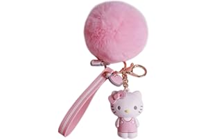 ZYJBD Portachiavi in Peluche Rosa con Pom Pom,Portachiavi con ciondolo gattino,Con cinturino da polso,Ciondolo Morbido per Borse e Zaini, Accessori Eleganti per Donne e Ragazze,per Auto e Portachiavi (rosa)