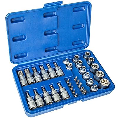 TecTake Coffret de 34 douilles clé douille intérieur extérieur embout étoile torx femelle