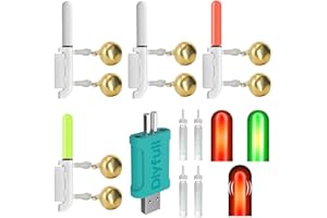 SKIKHN Pack of 4 Glow Sticks Fishing, LED Floats Fishing with Bite Alarm, Fishing Bite Alarm with Charger and Battery, Waterproof Light Sticks with Buckle, Night Fishing Bite Alarm for Fishing Rod