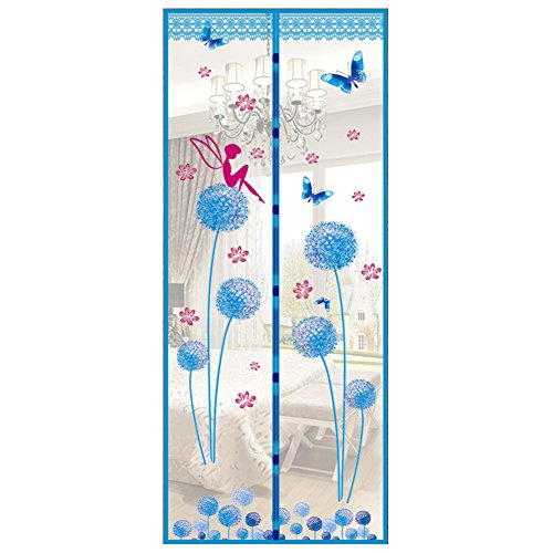 Mosquitera magnética con marco completo de velcro, para puerta, cierre de malla automático que mantiene los insectos y mosquitos fuera sin necesidad de clavos; manos libres, entrada de aire fresco (5 colores y 2 tamaños), azul
