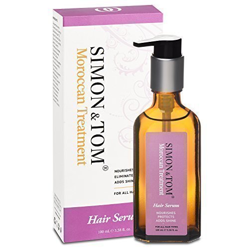 Simon & Tom Moroccan Treatment Hair Serum - rich in Argan Oil. Smoothes, Control Frizz, adds Shine. Suitable for All Hair Types: normal, thick, curly, fine, dry, coloured, damaged. Perfect for Nourished, Conditioned, Shiney hair. 100ml