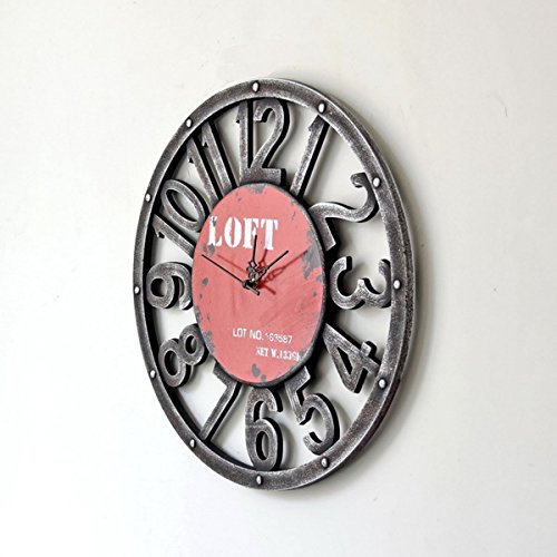 Hölzerne amerikanischen Stil Retro primitiven Land wandmontierte Time Clock Home Dekoration rot - 4