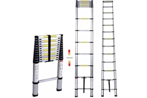 Marchepieds escamotables, échelle Télescopique, Escabeau Telescopique Pliable, Echelle Escamotable en Aluminium, Charge Max 150 kg (3,8M)