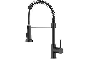 FORIOUS Black Kitchen Tap, Kitchen Taps with Pull Out Spray, 360°Commercial Rotary Kitchen Mixer Tap, Single Handle High Arch Kitchen Sink Taps