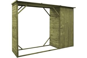 Festnight Capanno per Attrezzi e Legna da Giardino Esterno in Legno Massello di Pino FSC,Casetta per Attrezzi e Legna da Giardino Esterno in Legno,Capanno da Giardino,Capanno per Legna 253x80x170cm