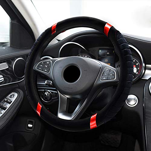Universal Fit Plush Soft Car Steering Wheel Cover 37-38CM/15" Anti Slip Breathable Protector Warm Winter Autumn Auto Accessory for Truck SUV Van - Black