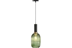 EKSED Lampadario Moderno in Vetro Rigato con Attacco E27, Lampada a Sospensione per Isola Cucina, Sala da Pranzo e Camera da Letto (verde, 13cm)