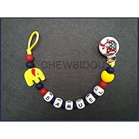 Attache tétine / attache sucette personnalisée Garçon bois et silicone (éléphant)