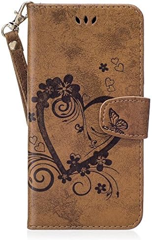 Galaxy A7 2017 Case, LTWS PU Leather Wallet Flip Case Magnetic Cover Kickstand Feature Embossed Flower Butterfly with Card Holder &amp; Wrist Strap Protective Mobile Phone Folio Case for Samsung Galaxy A7 2017, Brown Color