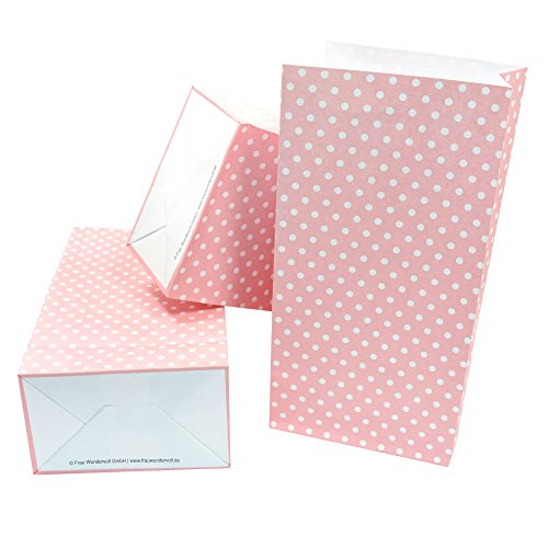60 Frau Wundervoll Papiertüten (Vorteilsmenge) mit Boden rosa, kleine weiße Punkte, 100 Gramm Papier / Blockbodenbeutel aus Papier / Gastgeschenk Hochzeit