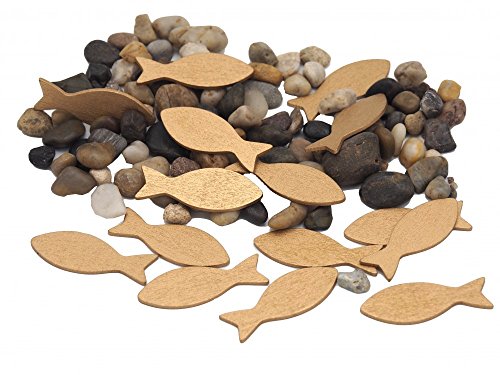 Streudeko Kieselsteine Fische VERSCHIEDENE FARBEN Tischdeko Holz Steine Kommunion Konfirmation, Farbe:Gold