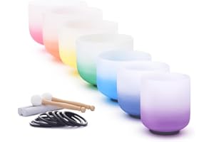 KVKA Chakra Singing Bowls Set 432 Hz 7 colori 6-12 pollici con borse per il trasporto pesanti e ciotole per canto (6-12 pollici, colore caramella)