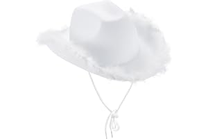 Niceyoeuk Cowgirl Hat Cowboy Hats for Women Fluffy Feather Brim Cowboy Hat for Holiday,Costume Party,Play Dress Up,Halloween Cosplay