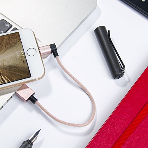 iPhone Ladekabel Toways Lightning Kabel [Apple MFi zertifiziert] 90 Grad Winkel Stecker 0.15m Nylon USB Datenkabel für iPhone 7 / 7 Plus / 5 / iPhone 6 / iPhone SE / 6 / 6 Plus / 6s / 6s Plus / 5 / 5c / 5s, iPad Pro Air Air 2 mini2 mini3 4th Gen, iPod Nano 7th Gen, DJI Mavic Pro Drone, Power Bank – Rose Gold - 6