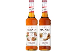 MONIN - Assortiment Sirop Saveur Roulé à la Cannelle et Saveur Caramel Salé - Pour Café, Chocolat Chaud, Capuccino ou Latte - Arômes Naturels - Bouteille en Verre - 2 x 70 cl