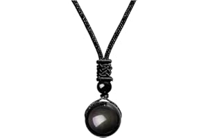 Jovivi - Collier porte-bonheur avec obsidienne, œil de tigre, améthyste - Avec pierre et cordon en nylon réglable - Idée cadeau