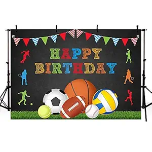 MEHOFOTO Sports Boy Birthday Blackboard Photo Backgrounds Basketball Baseball Soccer Football Tennis Happy Birthday Party Decorations Banner Photography Backdrops Props for Cake Table Supplies 7x5ft