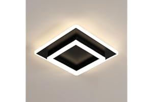 SENQIU Plafonnier LED Moderne, 30W 3375LM Luminaire Plafonnier LED Carre, Lampe de Plafond Noir en Acrylique pour Salon Chambre Cuisine Couloir, 4500K Lumière Neutre, 30CM