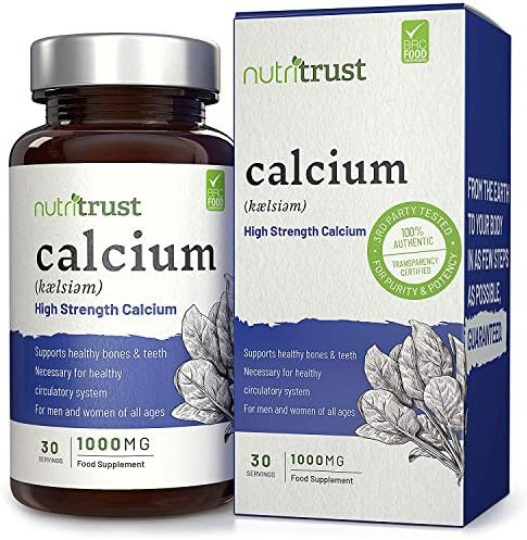 Calcium Tablets by Nutritrust®- High Strength Formula Helps Support Healthy Bones & Teeth in Men & Women of All Ages - Necessary Dietary Supplement for Normal Circulatory System - GMP Certified