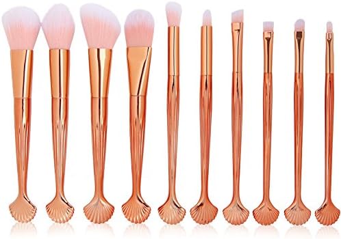 YYF Makeup Brush Set-10 Pieces Professional Makeup Brush Set Premium Synthetic Blending Blush Foundation Blending Blush Concealer Eye Shadow Lip Comestic Mermaid Shape Brush Set