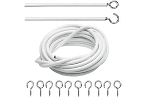 JKG® NET CURTAIN WIRE CORD - 8 Pairs Hooks And Eyes Set | Cut To Any Size | Perfect for Hanging Up Window Net Curtains | Long Voil Wire Cord Curtain Kit | Voile Curtain Wire Hooks Vine Eyes [4m Wire]