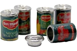 MELODY JANE Dolls House 5 Food Cans Mixed Grocery Tins Miniature Shop Kitchen Accessory Set