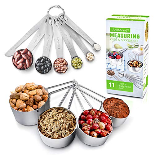AckMond 10 piezas inoxidable cucharas de medición, taza de medición, para la medición en seco y los ingredientes líquidos