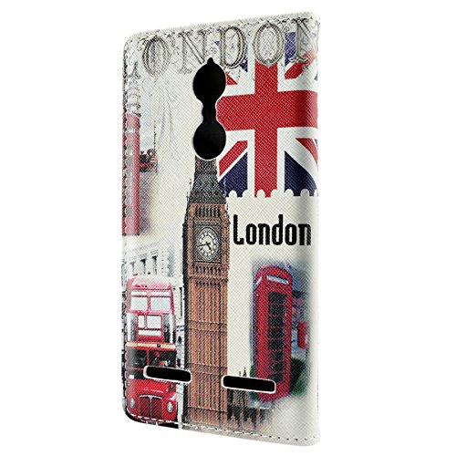 Lenovo K6 Leder Hülle, Fraelc® Lenovo K6 Ledertasche Flip Case Silikon TPU Leder Cover im Bookstyle Handyhülle mit Kartenfach und Standfunktion Schutzhülle für Lenovo K6 London Big Ben Muster Handytasche - 3