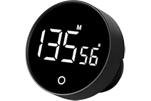 Qumox - Temporizador digital F7 con botón giratorio, volumen ajustable, base magnética, batería recargable, cronómetro y cuenta regresiva para cocina, oficina, estudio, color negro