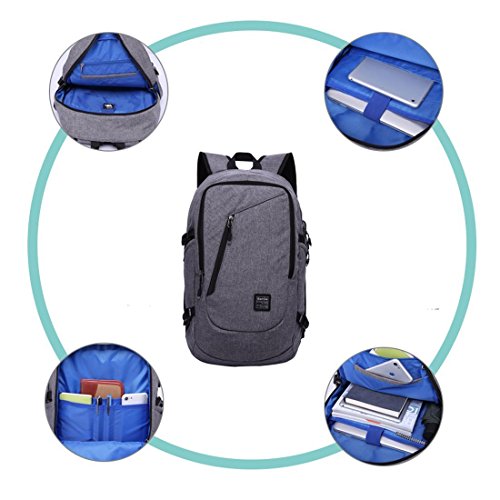 Business Laptop Rucksack Multifunktionale Leichte Schule Spielraum Beutel mit USB Aufladenhafen 15 6 Zoll Laptop 35L  Grau