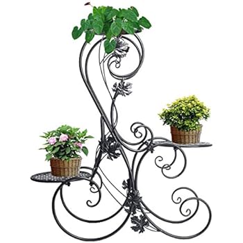 Portavaso In Ferro Battuto DOITOOL - Sostegno Per Piante Da Giardino, Balcone E Casa, Nero, Design Floreale Antiruggine