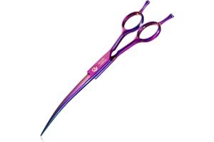JASON Profesional curvada tijeras para perros - 7.5" tijeras de peluquería canina de acero inoxidable japonés tijeras de peluquería de mascotas tijeras para perros gatos (curvada hacia abajo, púrpura)