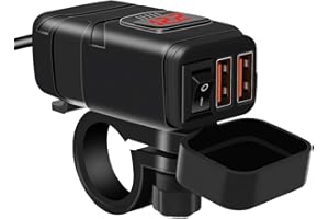 Kriogor Motocicleta Cargador USB QC 3.0 USB Enchufe y 6-30V Voltímetro LED, IP65 Impermeable Moto Adaptador USB con Interruptor de Encendido/Apagado para 12V SUV Marino para Barcos(Rojo)