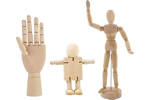 LZYKJGS Lot de 3 mannequins articulés en bois - Modèle de dessin - Main en bois pour croquis et décoration
