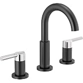 Delta Faucet Nicoli Yaygın Banyo Bataryası 3 Delikli, Siyah/Krom Banyo Bataryası, Banyo Lavabo Bataryası, Tahliye Montajı, Ma
