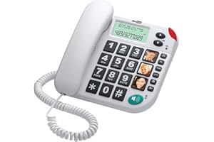 Maxcom KXT480BB UK Fixed Line Big Button Corded Phone with LCD Display and Direct Photo Memory Buttons - White