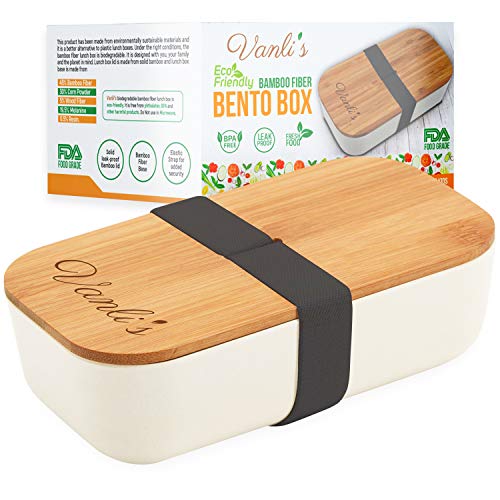 Vanli's Caja Bento de Bambú Ecológico | Fiambrera Reutilizable con Tapa de Madera | Lonchera para Almuerzo - Sello Hermético para Alimentos Frescos | Respetuoso del Medio Ambiente (700ml)