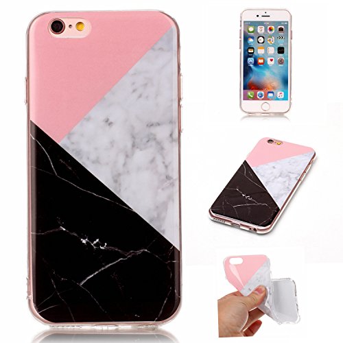 Cozy Hut Für iPhone 6 6S Handyhülle mit Marmor / Marble Design(schwarz / Pink und weiß) | Handytasche | | Schale | | Hülle | | Case | Handy-etui | TPU-Bumper | Soft Case | Schutzhülle Cover für den optimalen Schutz ihres Apple iPhone 6 6S (4,7 Zoll) - Dreifarbiger Marmor