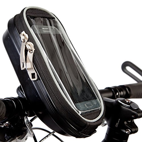 BTR Lenkrad Fahrradtasche und Handyhalterung im Hartschalengehäuse – durchsichtige PVC Oberfläche – wasserfest – schwarz - 4