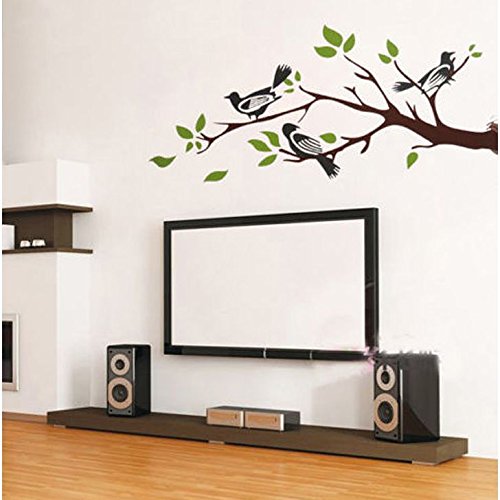 Decals DesignCorner Branch and Birds' Wall Sticker (PVC Vinyl, 70 cm x 50 cm), Multicolour