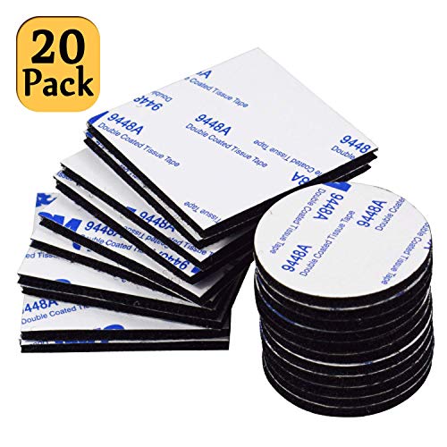 Double Face Sticky Coussinets, 20 Pcs Scratch et coussinets Heavy Duty Pad réutilisable Fermeture Crochet Noir Bande à boucles pour auto, murs et sols, ronds et carrés