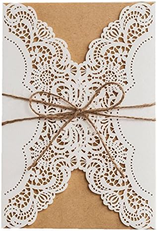 Wedding Invitations Kits Ivory Lace Laser Cut with Handmade Rope for Marriage Bridal Birthday Cards（30PCS )