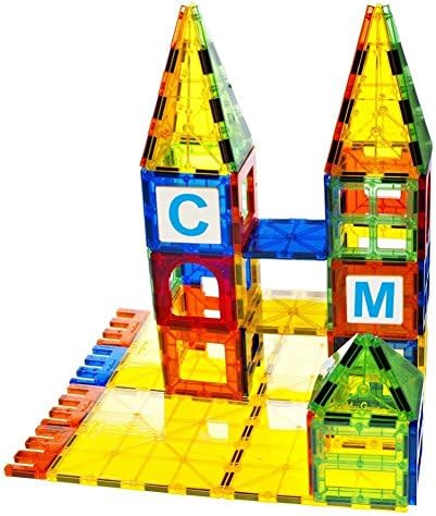 Mag-Geniusbuilding Magnet Tiles 3D Brain Building Blocks Set of 199 Pieces Includes 13 New Plastic Fun Clickins Includes 2 Cars And Free Storage Bin