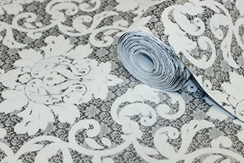 Vlies Tapete Barock Muster Ornament silber grau weiß metallic 13519-50 - 2
