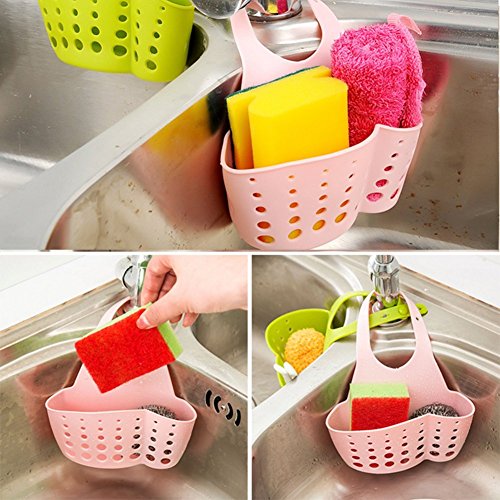 HENGSONG Hängende Aufbewahrungsbox Rack Korb Schwamm Wasche Tuch Toilettenseife Regal Organizer Küche Badezimmer Gadgets Spüle Storage Korb (Rosa) - 2